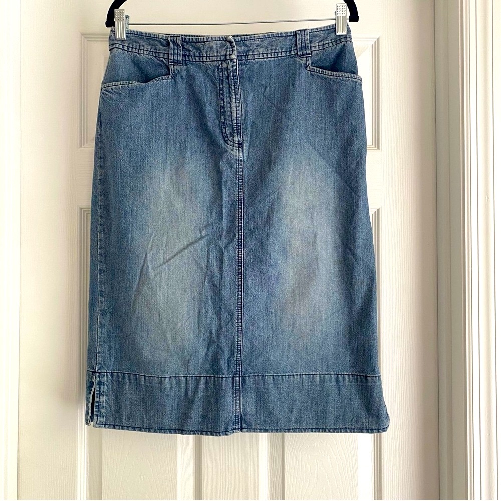 Classic Blue Pencil Skirt Knee-Length Casual